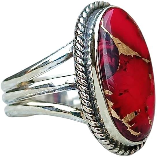 Red Rose Dahlia Turquoise Ring 925 Sterling Silver Oval Pink Gemstone December Birthstone Three Band Ring Large Ring's