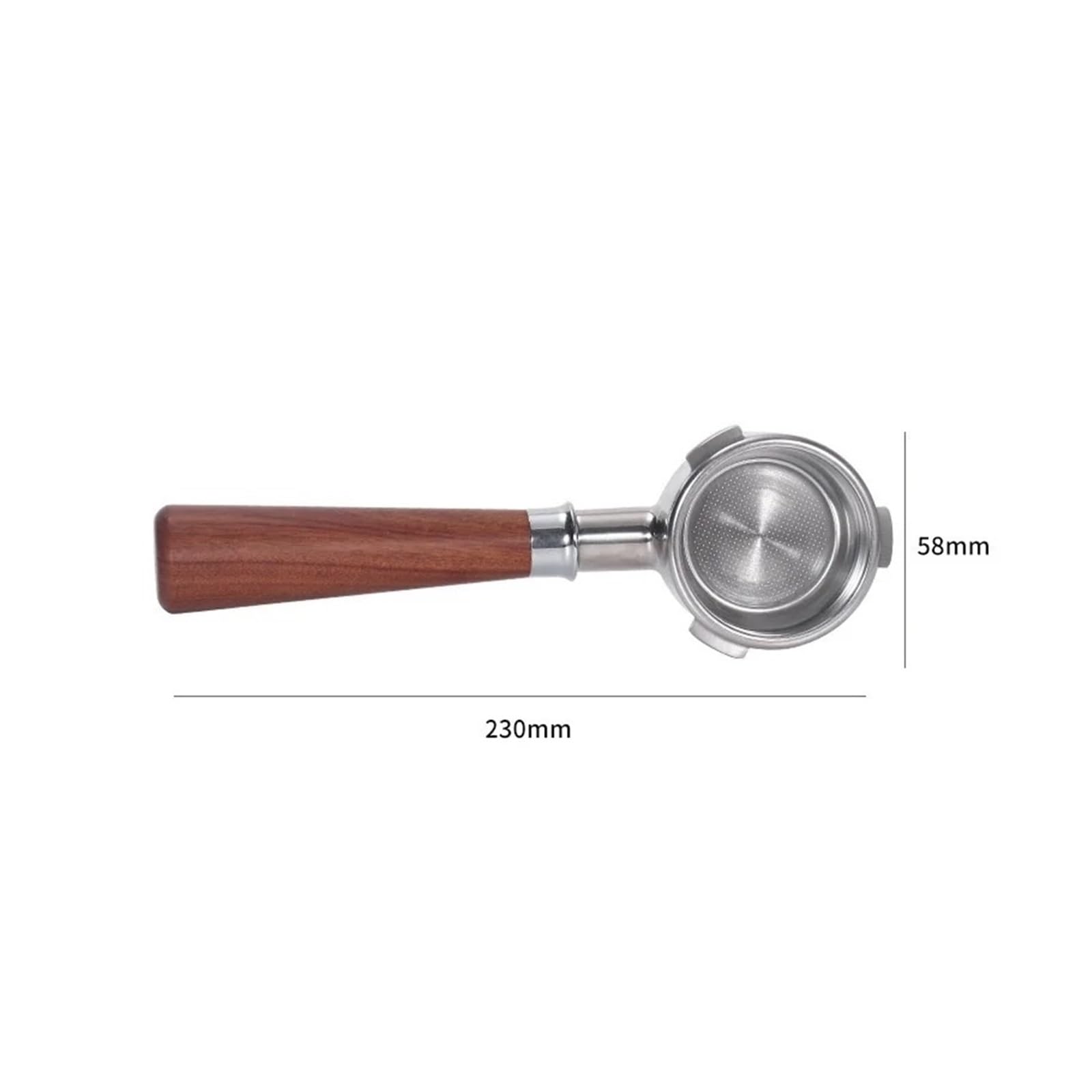 Portafiltro, compatible con Breville, 58mm sin fondo | Repuesto para Oster, 3 uñas, acero inoxidable 304, mango de madera, desmontable(Red Rose wood)