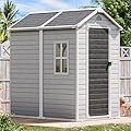 Outdoor Resin Storage Shed 6x4 FT, Large Waterproof Outside Sheds Storage with Floor Window Lockable Door Included, Plastic Sheds for Backyard Garden Patio Lawn Tools, Gray