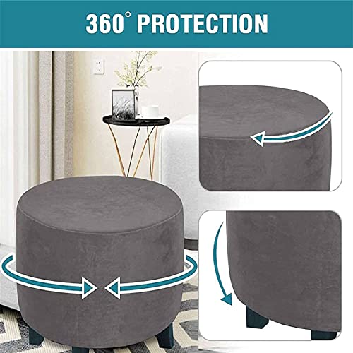 XGANGM Velvet Round Ottoman Stool Cover Stretch Pouffe Cover Round Small Storage Footstool Protector Cover Diameter 31/34/36/37cm Chair Slipcover Washable,Light Grey,37x42cm