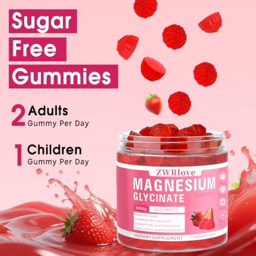 Magnesium Glycinate Gummies 400mg, Strawberry, Zinc, Sugar Free, 90 Count - image 4