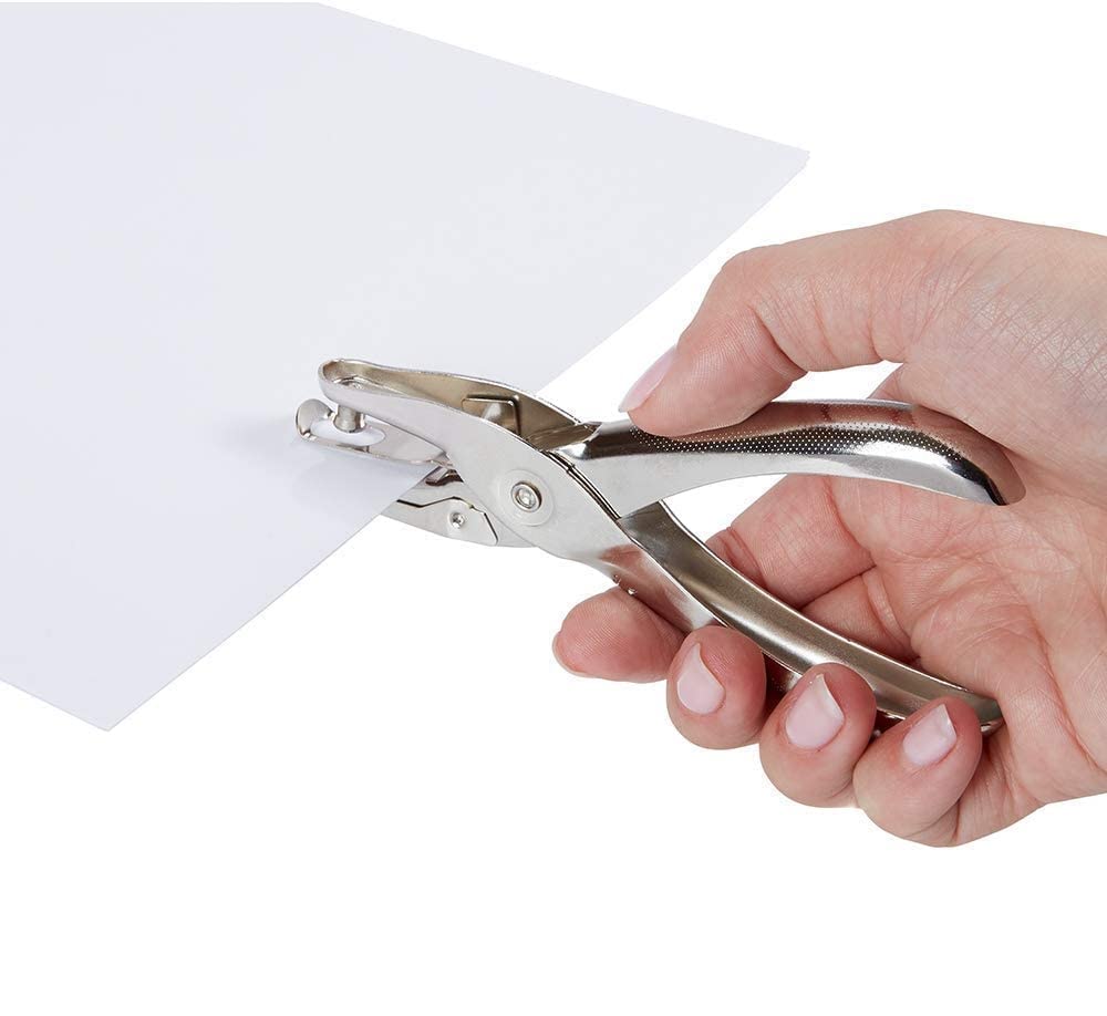 KRAFTMASTER 1 Hole Punch with Hole Protecter, Single Hole Puncher, 5 Sheet Capacity, Classic Office Paper Punch for Craft Paper, DIY Crafts, Perfect for Home Office School Supplies, Chrome 1