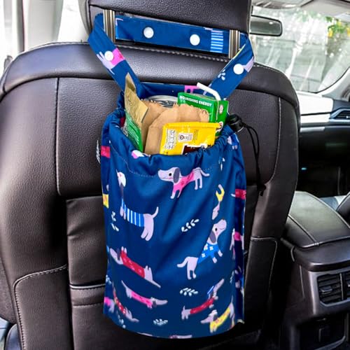 Image of Cute Hanging Car Trash Garbage Bag 100% Leakproof Waterproof Multipurpose for Car Back Front Seat Console with Hanging Strap (Cute Dogs)