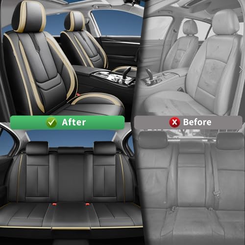 Image of Fit Forester Car Seat Covers for Subaru Forester 2007-2024 2025 2026 -Upgraded Premium Waterproof & Breathable Leather,Airbag Compatible,All-Weather Seat Cushion Protector,2 Front /Black-Beige
