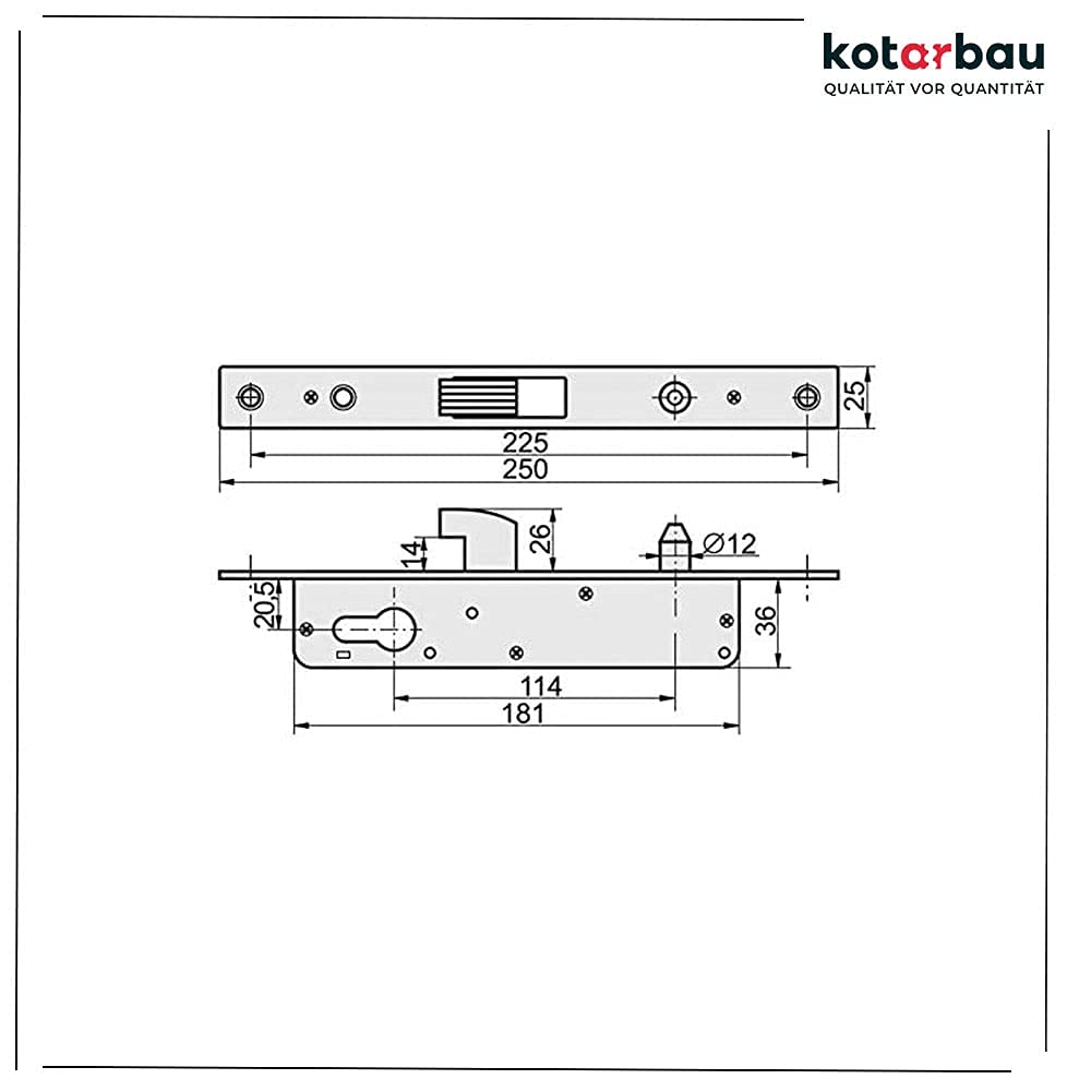KOTARBAU® Cerradura para embutir para bombín, Cerraduras para Puertas correderas H-40, Cerradura de Gancho, Cerradura de Acero INOX, Cerrojo Pico de Loro en Acero, Herraje de Seguridad para Puertas