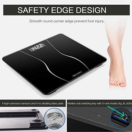 Triomph Smart Digital Body Weight Bathroom Scale With Backlit Shine Through Display, 400 Lbs Capacity And Accurate Weight Measurements (Black) #TOP2