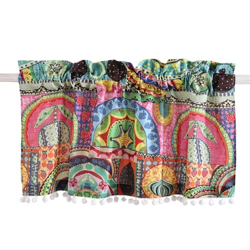 Image of Ravaiyaa - Attitude is everything Hand Printed Half Window Kitchen Curtain 100% Cotton Short Drapery Valance Curtain 40 inch X 18 inch Inch (Multi Ikat)