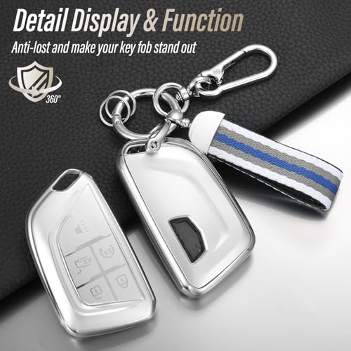 Image of Key Fob Cover for Cadillac, Silver Woven Loop Keychain
