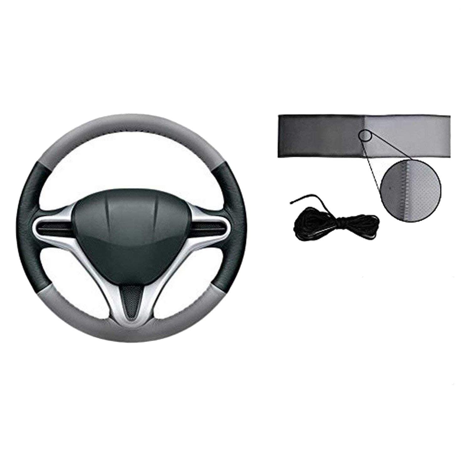 TOUCH OF MODERN� Leatherette stitchable Car Steering Wheel Cover Black and Grey with Thread and Needle for Maruti Alto 800 Old-image-31