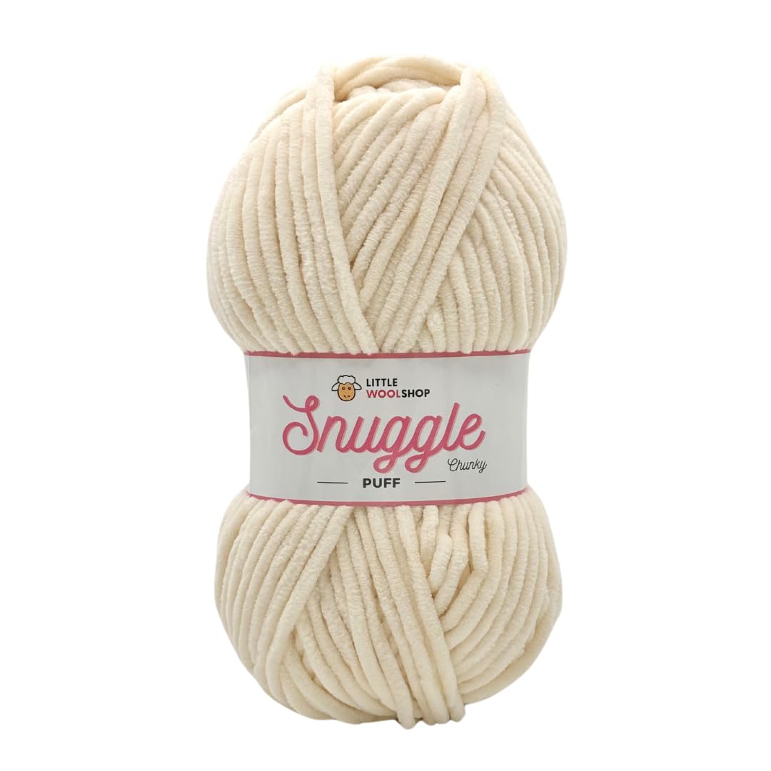 LittleWoolShop Snuggle Puff Chunky Chenille Yarn 100g - 100% Supersoft Polyester (Vanilla Bean 025, Single (1 Ball)) — image 1