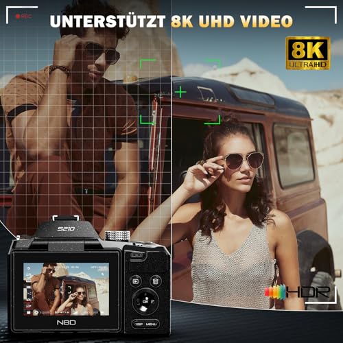 NBD 8K Digitalkamera 64MP mit 16X Optischem Zoom & Autofokus, 3" 180° Drehdisplay, WiFi – inkl. 64GB Karte + Wartungskit(Schwarz) – Bild 4