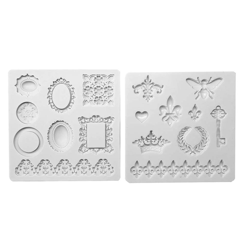 Beimus Silicone Fondant Pastry Candy Cake Decoration Mold Baking Chocolate Frame Dessert Bakeware Tool 2pcs Silicone Molds