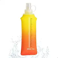 Garrafa de Água Dobrável 500ml Corrida Portátil Esportiva Flexível Silicone Bico Antivazamento BPA Free Bike Ciclismo Camping (Amarelo/Vermelho)