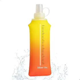Garrafa de Água Dobrável 500ml Corrida Portátil Esportiva Flexível Silicone Bico Antivazamento BPA Free Bike Ciclismo Camping (Amarelo/Vermelho)