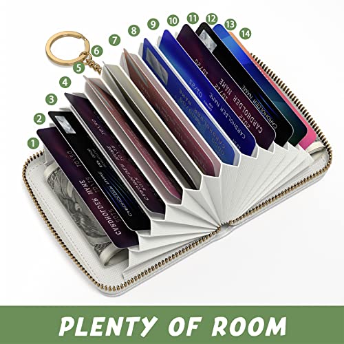 Image of Aiawoxc Credit Card Holder for Women, Small RFID Wallet Slim Leather Business Card Organizer Case with Zipper and Keychain, White