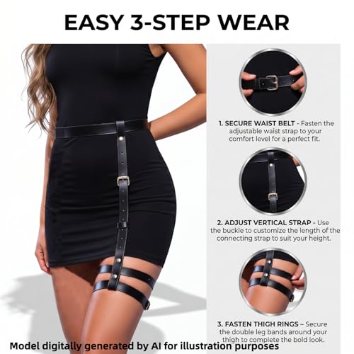 Arnés de muslo de cuero ajustable para mujer negro miniatura 2