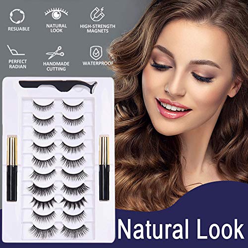 Magnetic Eyelashes with Eyeliner Kit, 10 Pairs Reusable Magnetic Eyelashes, Upgraded Natural Look False Lashes with Tweezers and Eyeliner - No Glue Needed - Thumbnail 2
