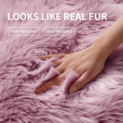 Image of Tangsoo 2x6 Light Purple Faux Fur Rug,Soft Sheepskin Runner Rug for Bedroom