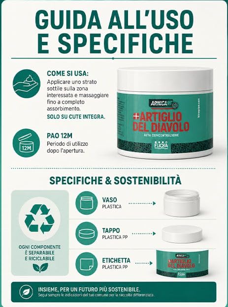 POTENTE CREMA ARNICA e ARTIGLIO DEL DIAVOLO Gel Forte crema riscaldante muscoli sportiva ARNICA per Cavalli uso umano, rapida 100% Naturale (500 ml, barattolo) Italiana