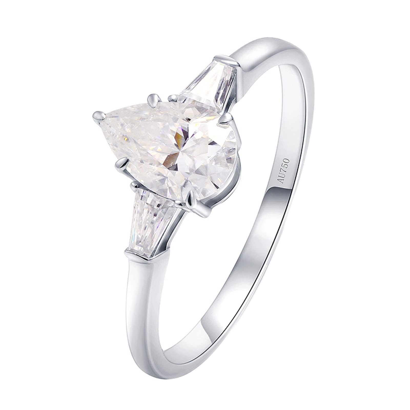 Anillo de compromiso de oro blanco de 14 K/18 K para mujer, pera de moissanita, anillo para mujer, anillo en forma de gota