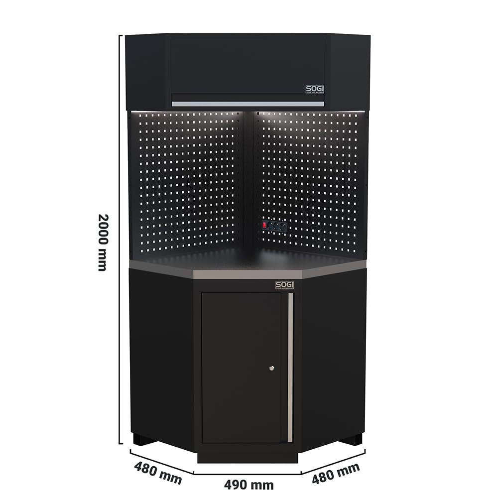 Sogi ARR-OFF-ANG Angolo completo autoportante in lamiera per officina e garage - piano in acciaio inox - 810x810x2000 mm