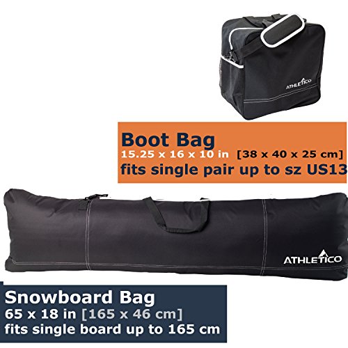 Athletico Two-Piece Snowboard And Boot Bag Combo | Store & Transport Snowboard Up To 165 Cm And Boots Up To Size 13 | Includes 1 Snowboard Bag & 1 Boot Bag (Black) #TOP1