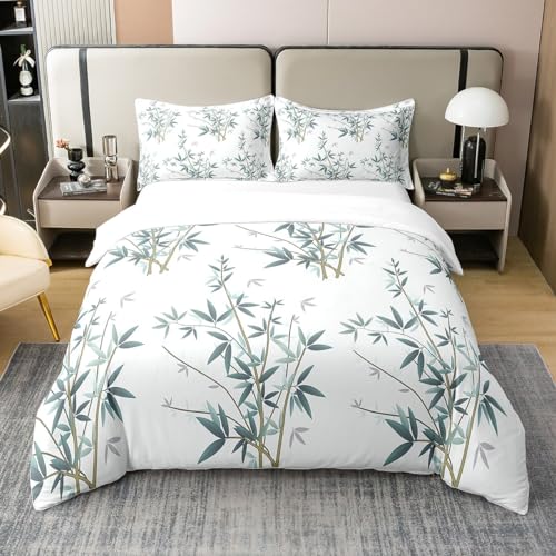 Homemissing Bamboo Coton Housse de Couette Botanique Parure de Lit 220x240cm pour Enfants Branches Parure Housse de Couette Feuilles Sets de Housse de Couette Decor 3...