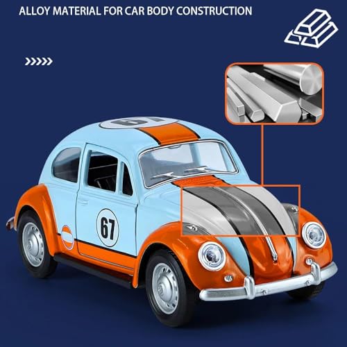 Image of 1:18 Beetle Vintage Diecast Car | Classic Metal Toy Vehicle with Pull Back Action, Light & Sound | Openable Doors | Collectible Car Toy for Kids & Adults