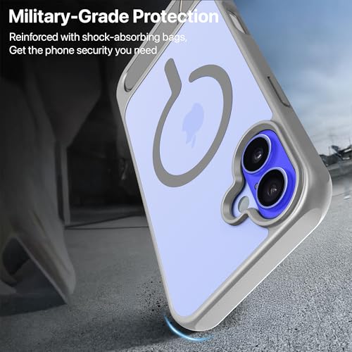 Image of eller sante Zenon Magpro Back Cover Case for iPhone 16 Plus Scratch Resistant Camera Screen Protector TPU Shockproof with Stand Holder Mag-Safe Wireless Charging- Silver