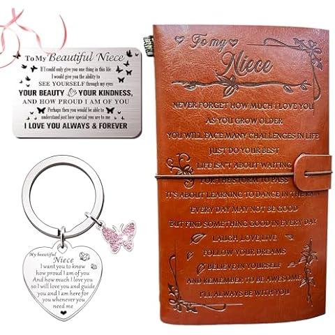 Gifts for Niece Leather Journal Notebook+Wallet Card+Keychain Gift Set Graduation Gifts Birthday Gift Christmas New Year Gifts for Niece To My Niece Gifts Inspirational Warm Presents for Niece Cover