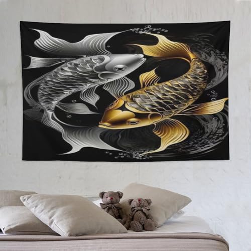 Tapisserie murale poisson grand tissu pour décoration salon apaisant