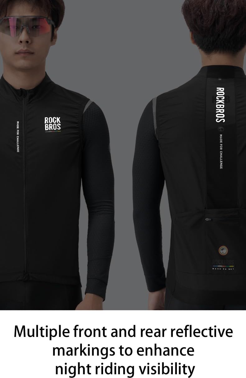 ROCKBROS Road to Sky Gilet da Ciclismo Uomo, Gilet Uomo Sportivo Antivento, Asciugatura Rapida, per Running, Bicicletta, Bici da Corsa, MTB, Gravel, Smanicato, Nero