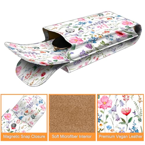 Image of FINTIE Double Glasses Case with Carabiner Hook, Portable Vegan Leather Eyeglass Case Anti-scratch Sunglasses Pouch