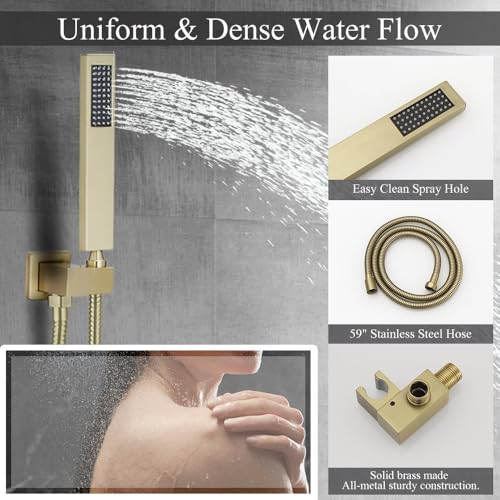 Image of Shower Faucet Set 16 Inch Wall Mount Rain Shower System, All Metal Shower Fixtures - Brushed Gold
