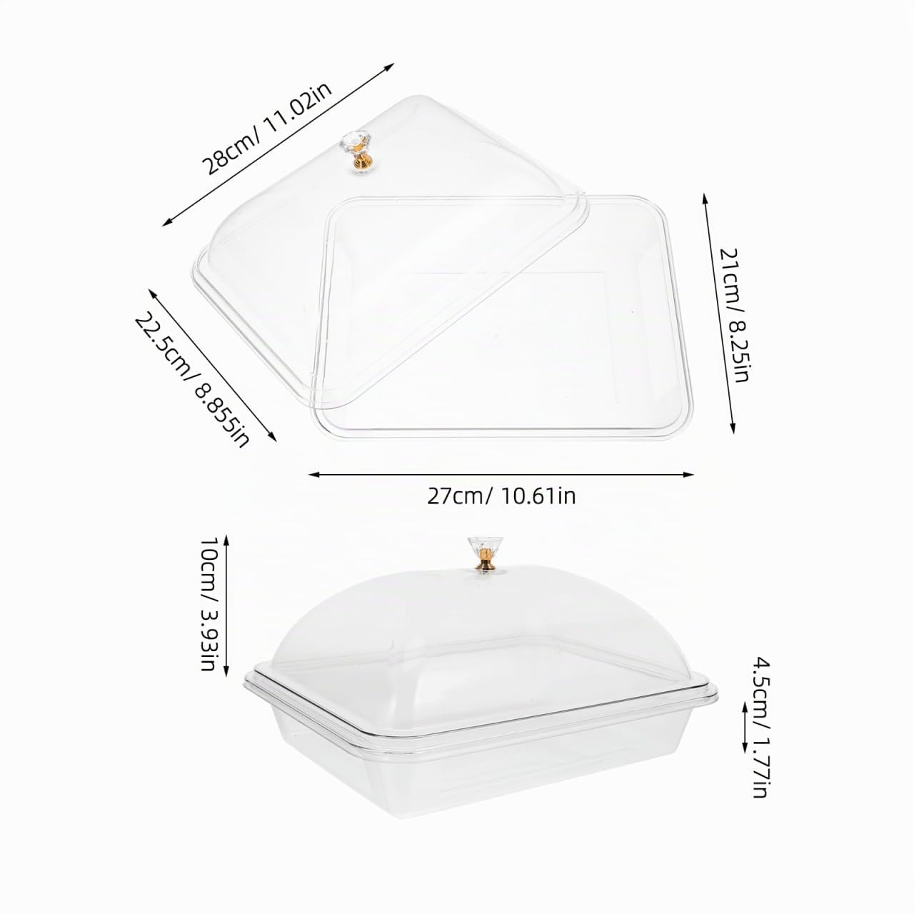Operitacx Vassoio Da Portata Con Coperchio 10.63X8.27X4.92 Pollici Vassoio Trasparente in Acrilico Per Dessert Frutta Snack Buffet Casa E Ristorante Multifunzione