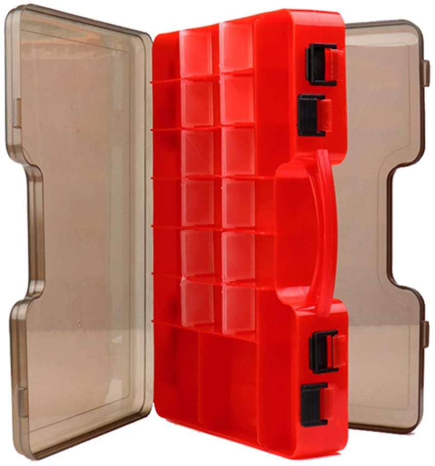 Milepetus KöderBox Fishing Bait Box Tackle Box Hardbait Bait Box, Fishing Bait Box, Double-Sided Jig, Minnows, Hooks, Accessories, Storage Box (Red (44 Grids)