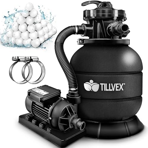 Bild 13 - tillvex® Sandfilteranlage Pool 7.900L/h inkl. 400g Filterbälle | Filteranlage 7-Wege Ventil & 2in1 Adapter Ø32mm - 38mm | Poolfilter mit Druckanzeige | Sandfilter für Schwimmbecken (Blau)