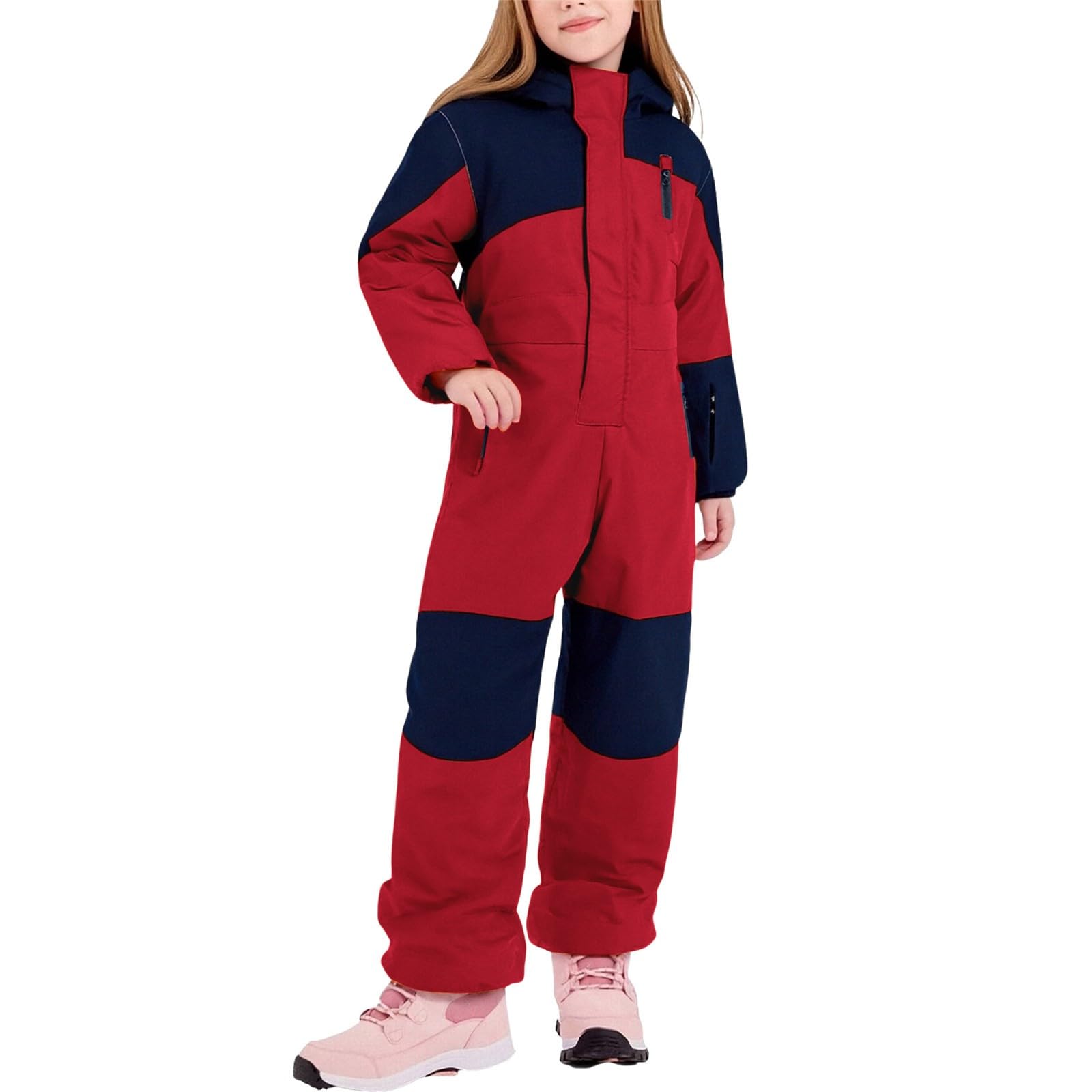 Generisch 2025 Traje de Esquí Infantil Con Capucha Y Rayas Reflectantes Mono a Prueba de Viento Traje de Nieve Cálido Chaqueta térmica de Plumas Más Gruesa Ropa de Esquí Suave Cómodo Traje de Invierno