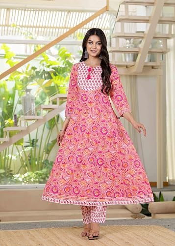 Image of Pistaa's Women Cotton Anarkali Flair Suit Set