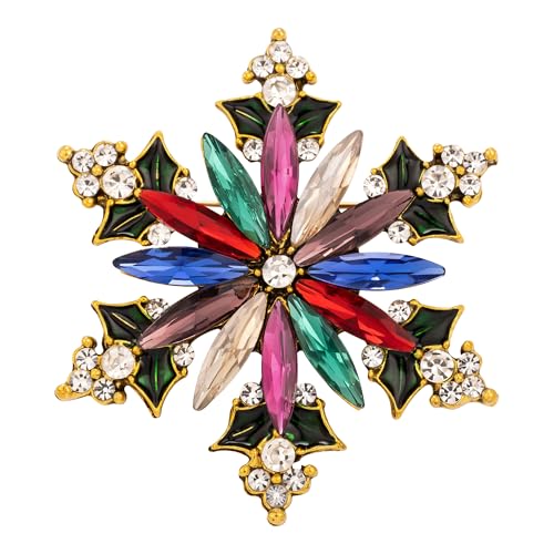 Image of SELOVO Vintage Style Women's Crystal Snowflake Statement Brooch Pin Gold Tone