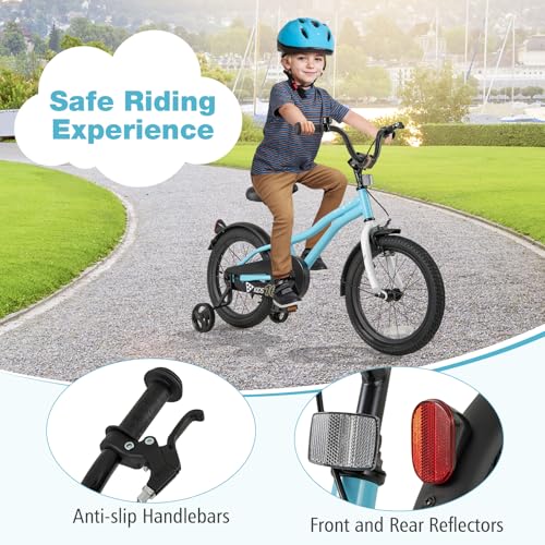Image of BABY JOY Kids Bike, 12 14 16 18 Inches Sporty Bicycle with Training Wheels, Adjustable Seat, Handbrake & Coaster Brake, Reflectors, Girls Boys Bike for 3-8 Years Old Children