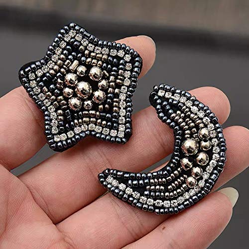 6PC Handmade Beaded Moon Star Patches Applique sew on Clothes Shoes Bags Decoration DIY parches Beads Appliques