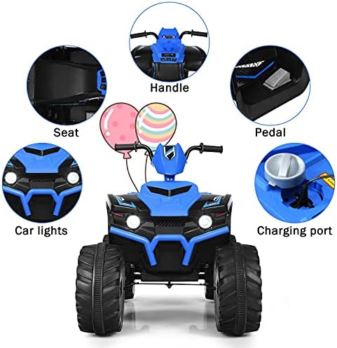 GYMAX Kids Electric Quad Bike, Children Ride On ATV with Bluetooth, Lights, Music, Horn, High/Low Speeds and Slow Start, 12 V Battery Powered Toy Car for 3-7 Years Boys Girls (Blue)