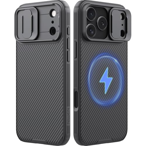 Image of NILLKIN for iPhone 17 Pro Max Case Magsafe, [Dual-Slide Lens Cover] [4-Corner Shockproof Airbags] [Anti-Lost Lanyard Hole] Slim Phone Case Magnetic Silicone Cover for iPhone 17 Pro Max 6.9 inch, Black