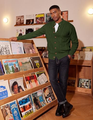 COOFANDY Men's Cardigan Sweater Slim Fit Stand Collar Cardigan Casual Cable Knitted Button Down Sweater with Pockets2