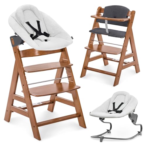 hauck Alpha+ Hochstuhl Newborn Set mit Premium Bouncer - Walnuss