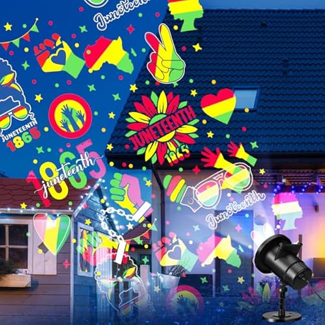Juneteenth Holiday Projector Light with 1 Film Slides LED Projector Lights Outdoor Reflectors Waterproof Landscape Decorative Rotation Lighting Movement Projection Lamp for Party