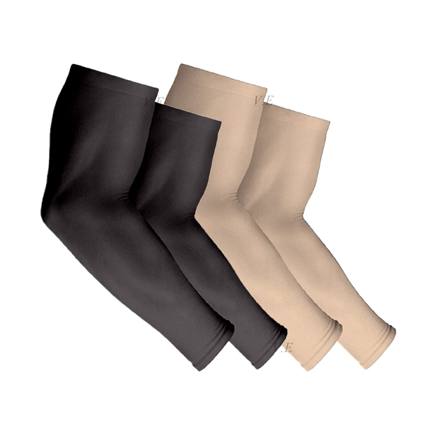 V.EHigh Performance Arm Sleeves for Athletic Arm Sleeves Perfect for Cricket, Bike Riding,Cycling & Outdoor Activitiess ( No Thumb), Black And Skin Color - 2 Pairs, Free