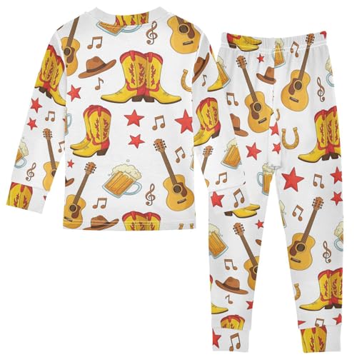 Pajama Sets Long Sleeve Country Music Themed Prints Soft Comfy Sleepwear 2 Piece PJS 3-8T3