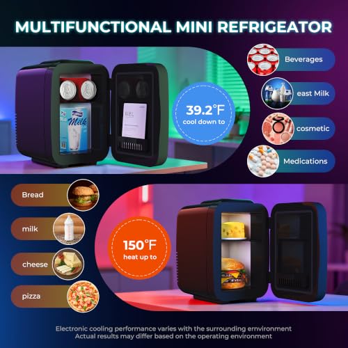 Image of BEICHEN Mini Fridge 4L /6 Can With APP Light Controller for Gaming Room | 4L compact design| APP-controlled customized gaming light | Silent & energy-saving | AC /DC for home & auto |Black